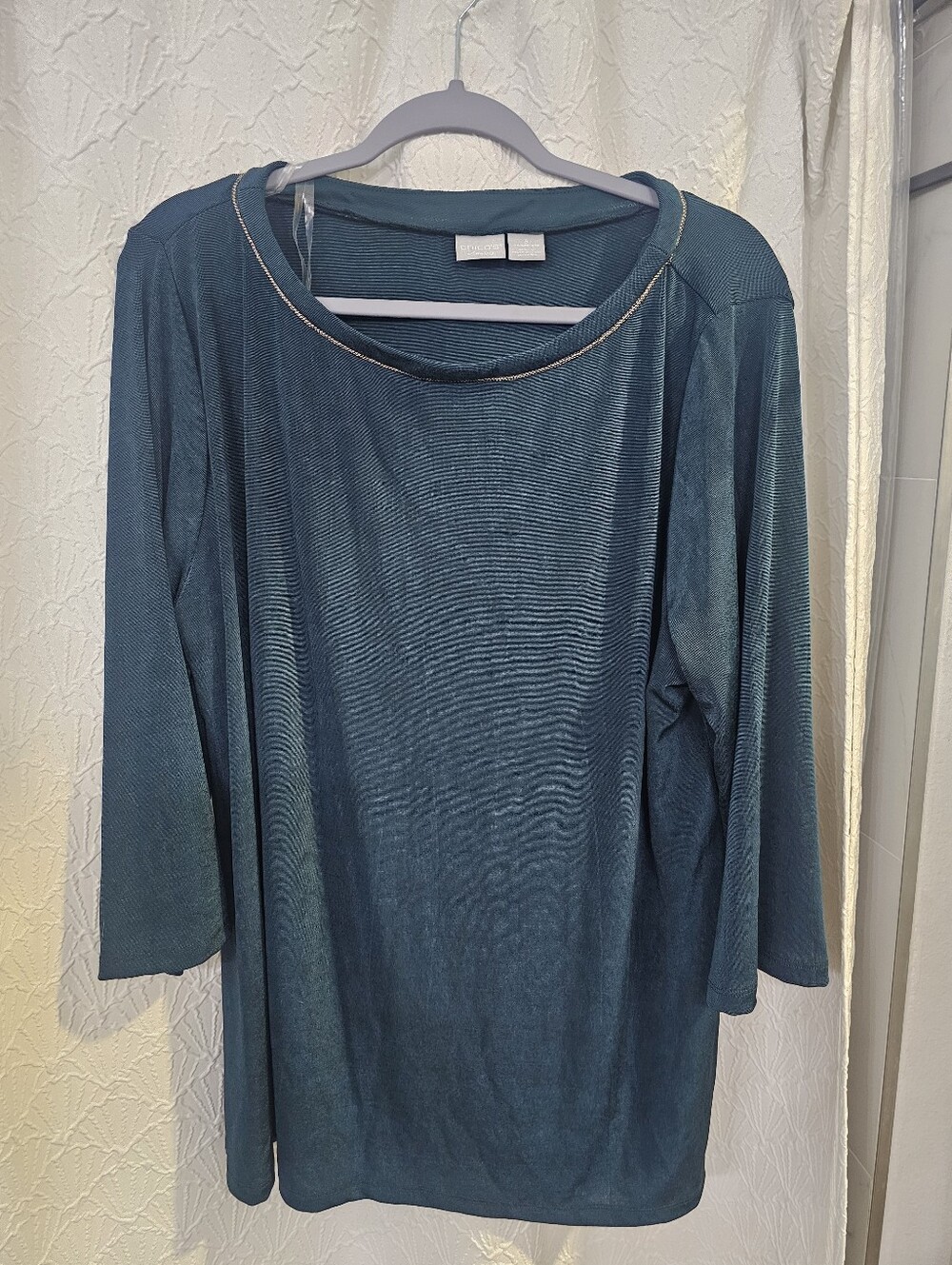 Chico's Size 3 (16 / 18) Dark Green 3/4 Sleeve Acetate Blend Travelers Top